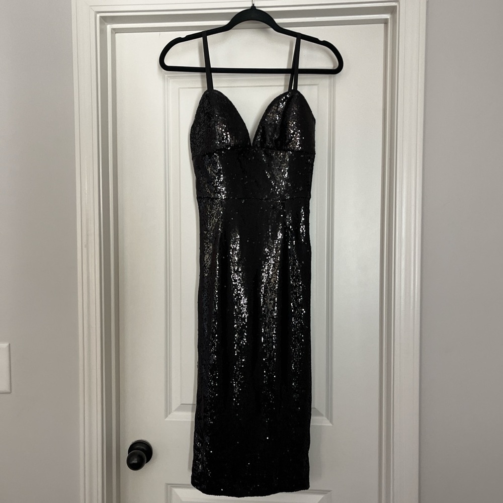 Dress the Population Black Sequin Midi Dress